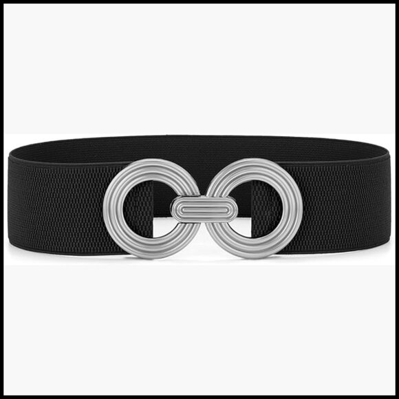 Wide Elastic Belt with Hollow Out Round Buckle, Stretchy Waistband main image 5